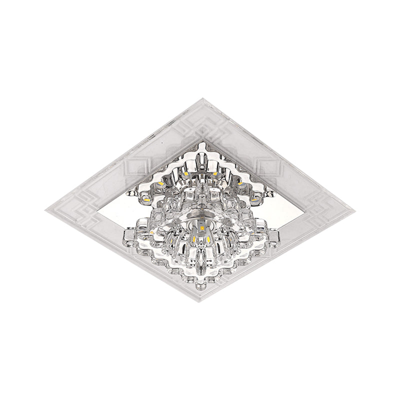 Rhombus Flush Mount Ceiling Light Modern Clear Crystal LED Hallway Lighting Fixture in Warm/White/Multi Color Light Clearhalo 'Ceiling Lights' 'Close To Ceiling Lights' 'Close to ceiling' 'Flush mount' Lighting' 1771461