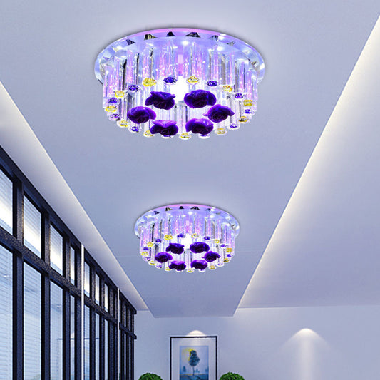 7"/9.5" W Minimalist Round Flush Mount Clear Crystal LED Corridor Flush Ceiling Light Fixture in Chrome, Warm/White/Multi Color Light Chrome Clearhalo 'Ceiling Lights' 'Close To Ceiling Lights' 'Close to ceiling' 'Flush mount' Lighting' 1771483