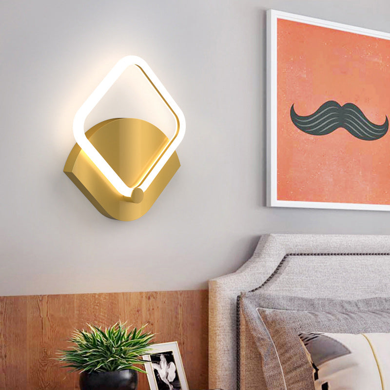 Gold LED Rhombus Flush Wall Sconce Modernism Acrylic Wall Lighting Ideas in Warm/White Light Clearhalo 'Cast Iron' 'Glass' 'Industrial' 'Modern wall lights' 'Modern' 'Tiffany' 'Traditional wall lights' 'Wall Lamps & Sconces' 'Wall Lights' Lighting' 1771506