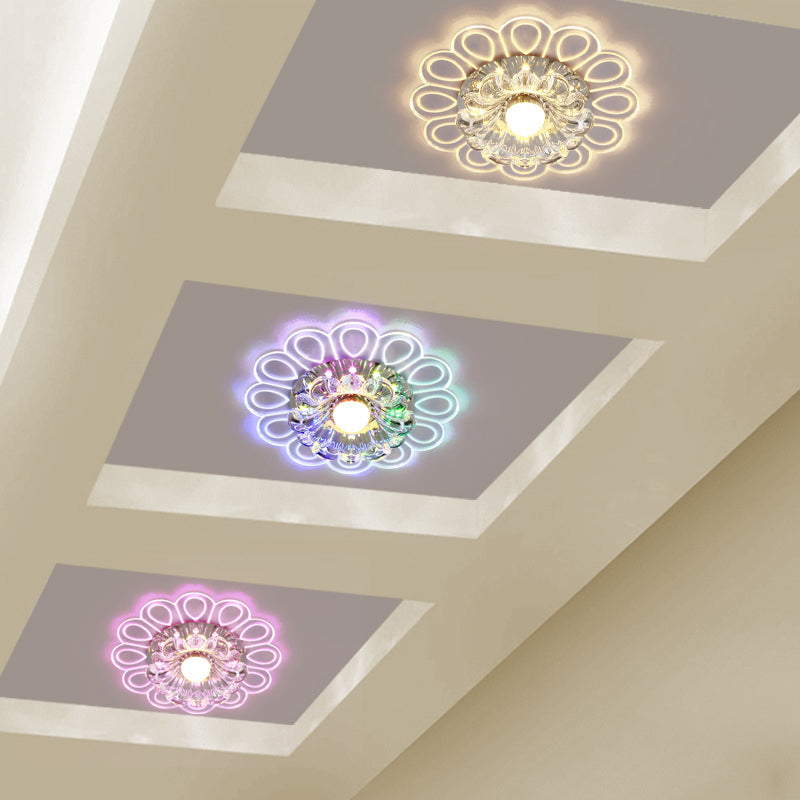 White Flower Flush Light Modernist LED Crystal Ceiling Lamp in Warm/White/Multi Color Light with Peacock Pattern White Clearhalo 'Ceiling Lights' 'Close To Ceiling Lights' 'Close to ceiling' 'Flush mount' Lighting' 1771534