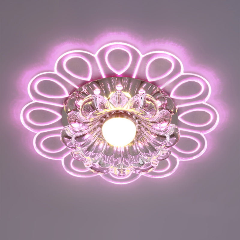 White Flower Flush Light Modernist LED Crystal Ceiling Lamp in Warm/White/Multi Color Light with Peacock Pattern Clearhalo 'Ceiling Lights' 'Close To Ceiling Lights' 'Close to ceiling' 'Flush mount' Lighting' 1771536