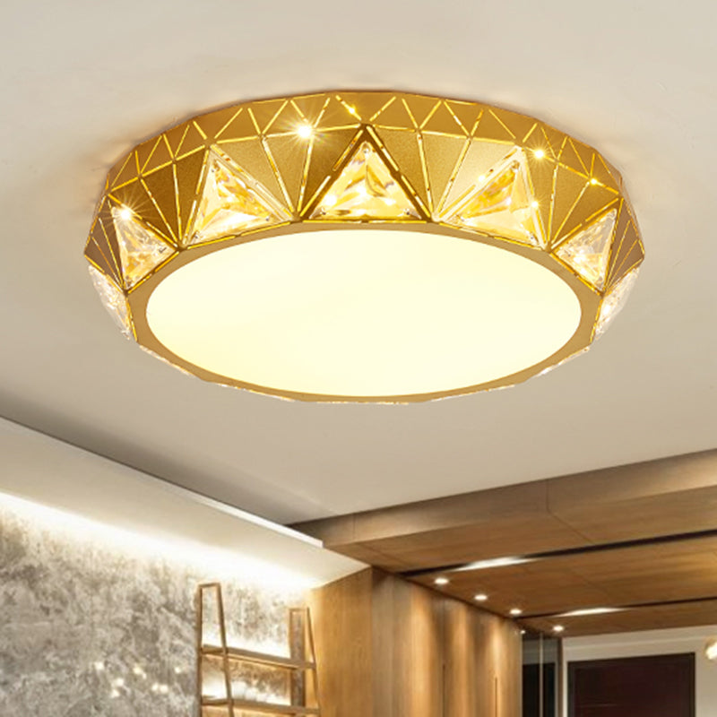 Contemporary LED Ceiling Light White/Gold Finish Round Crystal Flush Mount Lamp with Acrylic Shade Gold Clearhalo 'Ceiling Lights' 'Close To Ceiling Lights' 'Close to ceiling' 'Flush mount' Lighting' 1771538