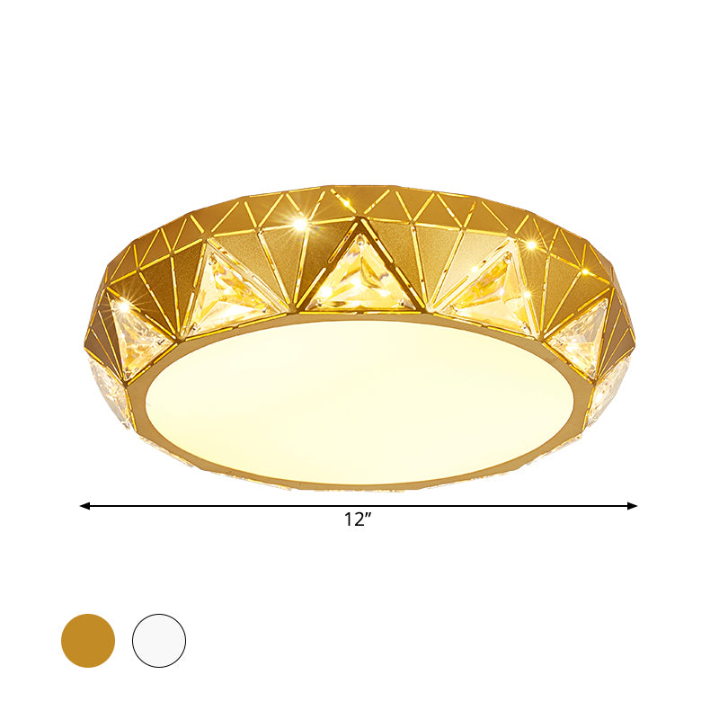 Contemporary LED Ceiling Light White/Gold Finish Round Crystal Flush Mount Lamp with Acrylic Shade Clearhalo 'Ceiling Lights' 'Close To Ceiling Lights' 'Close to ceiling' 'Flush mount' Lighting' 1771541