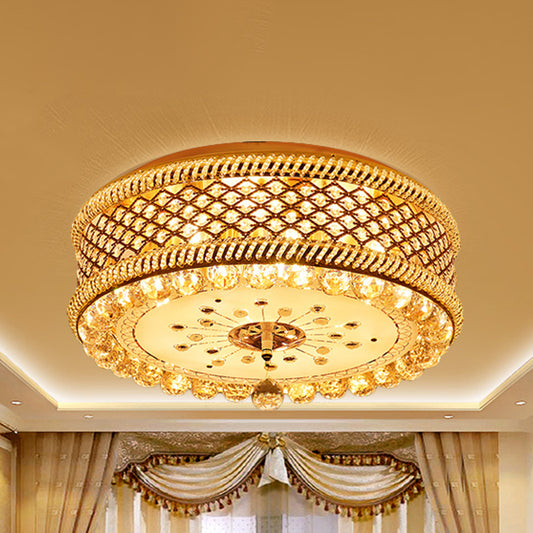 Drum Shade Ceiling Lamp Modernism K9 Crystal LED Gold Flush Mount Light Fixture for Living Room Gold Clearhalo 'Ceiling Lights' 'Close To Ceiling Lights' 'Close to ceiling' 'Flush mount' Lighting' 1771563