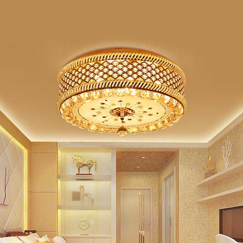 Drum Shade Ceiling Lamp Modernism K9 Crystal LED Gold Flush Mount Light Fixture for Living Room Clearhalo 'Ceiling Lights' 'Close To Ceiling Lights' 'Close to ceiling' 'Flush mount' Lighting' 1771564