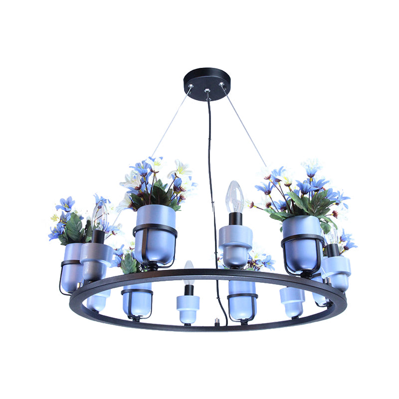 6 Bulbs Metal Chandelier Industrial Pink/Blue Circular Pendant Light Kit with Candle Design Clearhalo 'Ceiling Lights' 'Chandeliers' Lighting' options 1771581