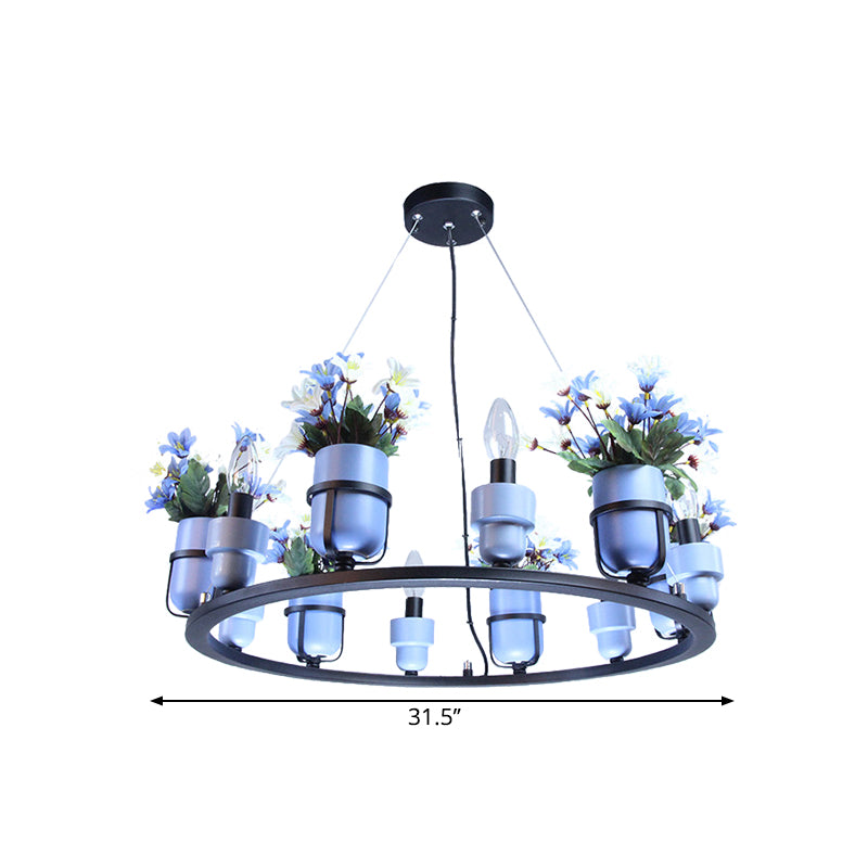 6 Bulbs Metal Chandelier Industrial Pink/Blue Circular Pendant Light Kit with Candle Design Clearhalo 'Ceiling Lights' 'Chandeliers' Lighting' options 1771582