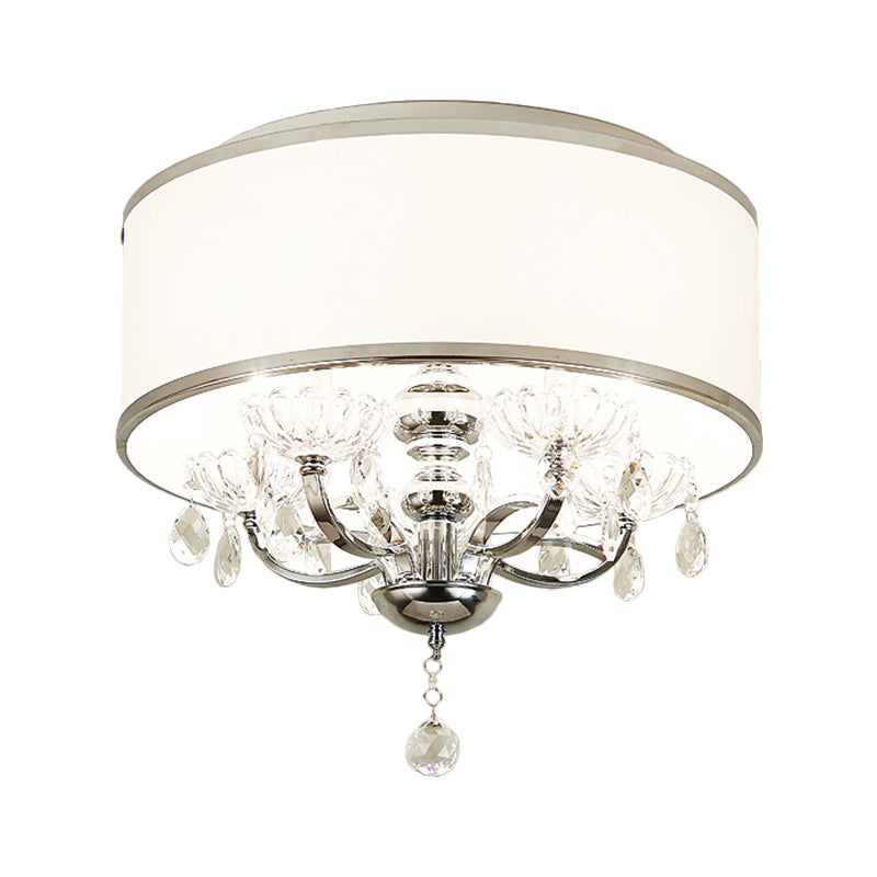 Candle Ceiling Lighting Modernist Metal 5 Heads Living Room Crystal Flushmount in Chrome with Drum Shade Clearhalo 'Ceiling Lights' 'Close To Ceiling Lights' 'Close to ceiling' 'Flush mount' Lighting' 1771602