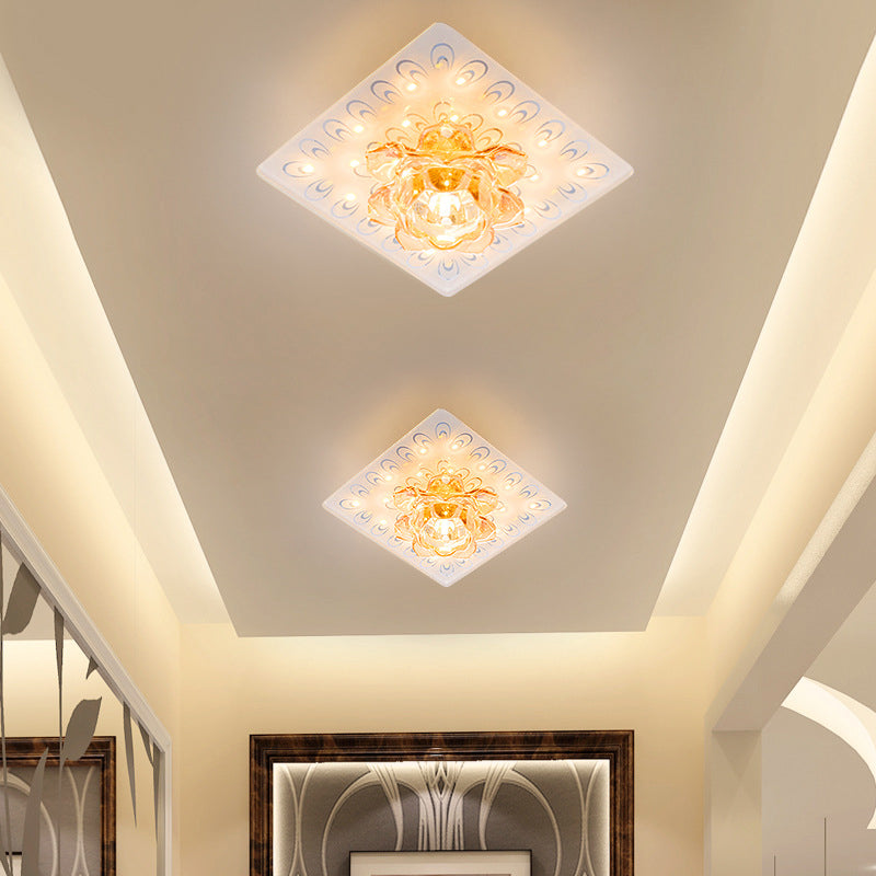 Amber Crystal Lotus Flush Ceiling Light Modern LED Flush Mount Lighting in Warm/White Light with Peacock Pattern Clearhalo 'Ceiling Lights' 'Close To Ceiling Lights' 'Close to ceiling' 'Flush mount' Lighting' 1771629