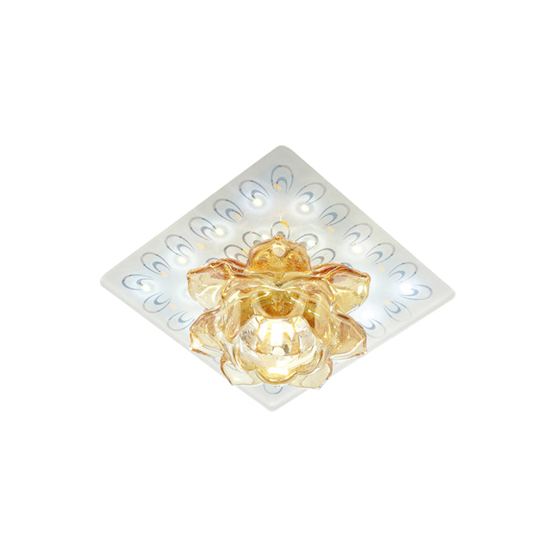 Amber Crystal Lotus Flush Ceiling Light Modern LED Flush Mount Lighting in Warm/White Light with Peacock Pattern Clearhalo 'Ceiling Lights' 'Close To Ceiling Lights' 'Close to ceiling' 'Flush mount' Lighting' 1771630