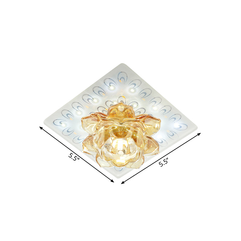 Amber Crystal Lotus Flush Ceiling Light Modern LED Flush Mount Lighting in Warm/White Light with Peacock Pattern Clearhalo 'Ceiling Lights' 'Close To Ceiling Lights' 'Close to ceiling' 'Flush mount' Lighting' 1771631