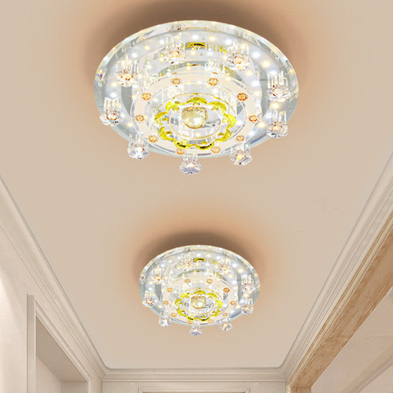 LED Corridor Ceiling Light Modern Chrome Flush Mount Fixture with Floral Crystal Shade Chrome Clearhalo 'Ceiling Lights' 'Close To Ceiling Lights' 'Close to ceiling' 'Flush mount' Lighting' 1771640