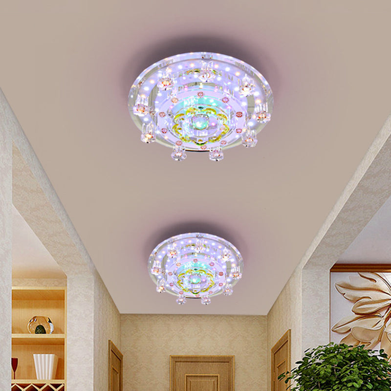 LED Corridor Ceiling Light Modern Chrome Flush Mount Fixture with Floral Crystal Shade Clearhalo 'Ceiling Lights' 'Close To Ceiling Lights' 'Close to ceiling' 'Flush mount' Lighting' 1771641