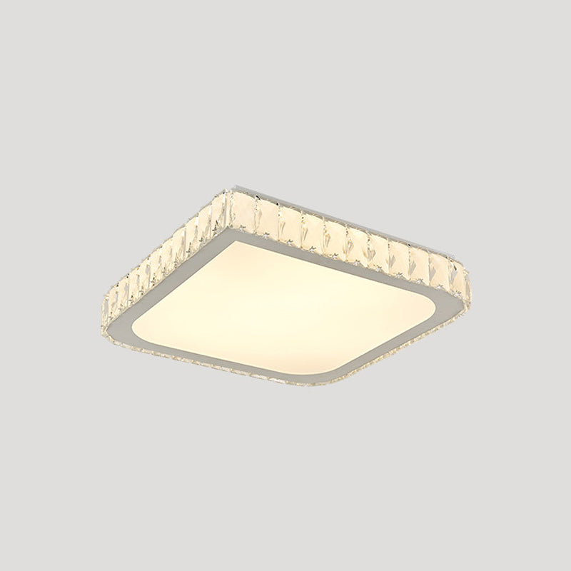 LED Bedroom Flush Light Fixture Simple Chrome Close to Ceiling Lamp with Square Crystal Shade Clearhalo 'Ceiling Lights' 'Close To Ceiling Lights' 'Close to ceiling' 'Flush mount' Lighting' 1771646