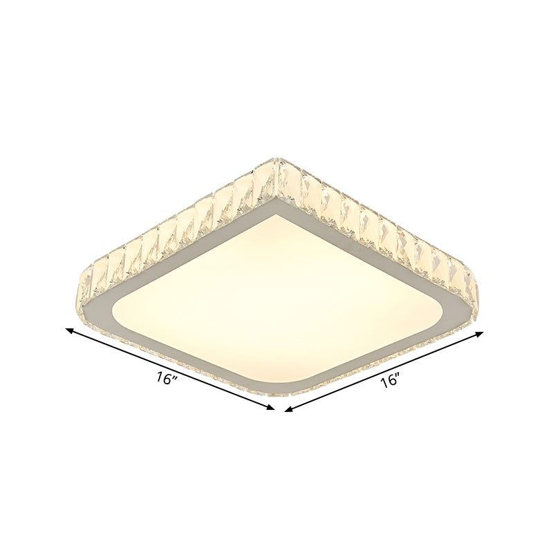 LED Bedroom Flush Light Fixture Simple Chrome Close to Ceiling Lamp with Square Crystal Shade Clearhalo 'Ceiling Lights' 'Close To Ceiling Lights' 'Close to ceiling' 'Flush mount' Lighting' 1771647