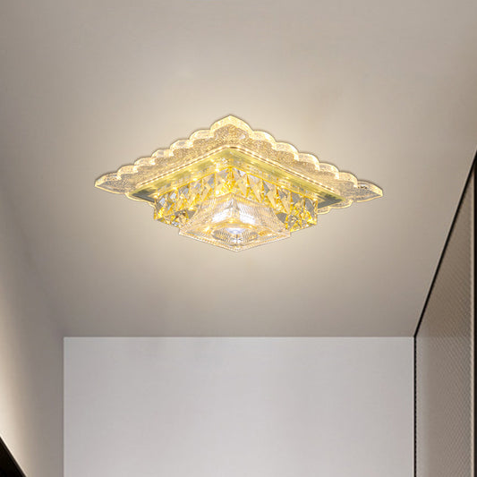 Square Ceiling Lamp Contemporary Clear Crystal LED Corridor Flush Mount Lighting in Warm/White Light with Trapezoid Shade Clearhalo 'Ceiling Lights' 'Close To Ceiling Lights' 'Close to ceiling' 'Flush mount' Lighting' 1771653