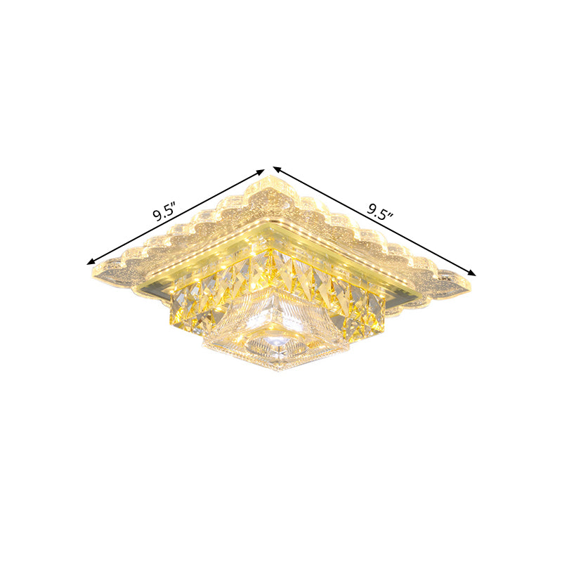 Square Ceiling Lamp Contemporary Clear Crystal LED Corridor Flush Mount Lighting in Warm/White Light with Trapezoid Shade Clearhalo 'Ceiling Lights' 'Close To Ceiling Lights' 'Close to ceiling' 'Flush mount' Lighting' 1771655