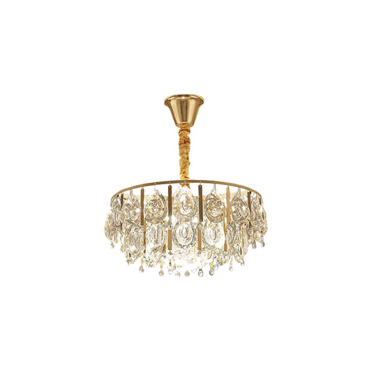 Crystal Conic Chandelier Modernism 3/4 Lights Gold Pendant Light Kit with Tiered Design, 16"/19.5" W Clearhalo 'Ceiling Lights' 'Chandeliers' 'Modern Chandeliers' 'Modern' Lighting' 1771657