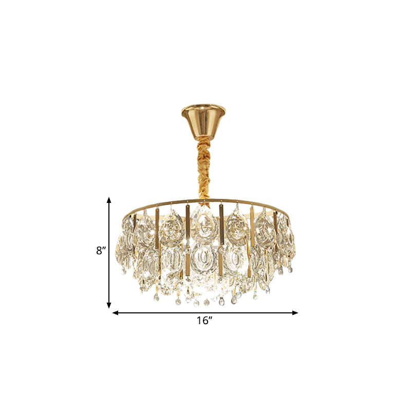 Crystal Conic Chandelier Modernism 3/4 Lights Gold Pendant Light Kit with Tiered Design, 16"/19.5" W Clearhalo 'Ceiling Lights' 'Chandeliers' 'Modern Chandeliers' 'Modern' Lighting' 1771659