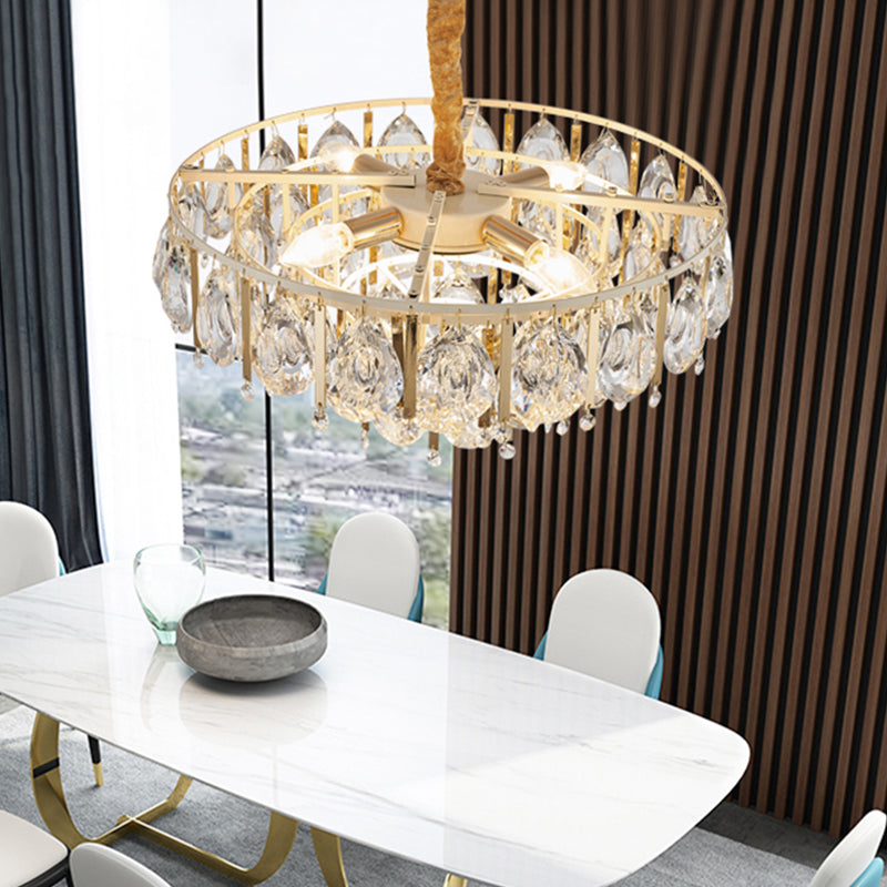 Crystal Conic Chandelier Modernism 3/4 Lights Gold Pendant Light Kit with Tiered Design, 16"/19.5" W Clearhalo 'Ceiling Lights' 'Chandeliers' 'Modern Chandeliers' 'Modern' Lighting' 1771662
