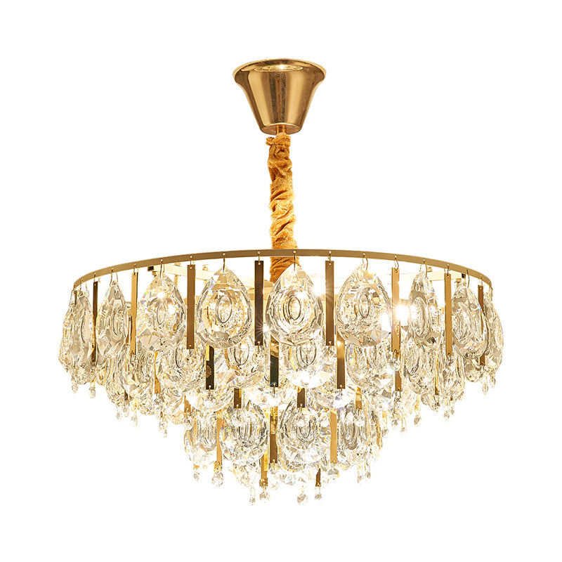 Crystal Conic Chandelier Modernism 3/4 Lights Gold Pendant Light Kit with Tiered Design, 16"/19.5" W Clearhalo 'Ceiling Lights' 'Chandeliers' 'Modern Chandeliers' 'Modern' Lighting' 1771663