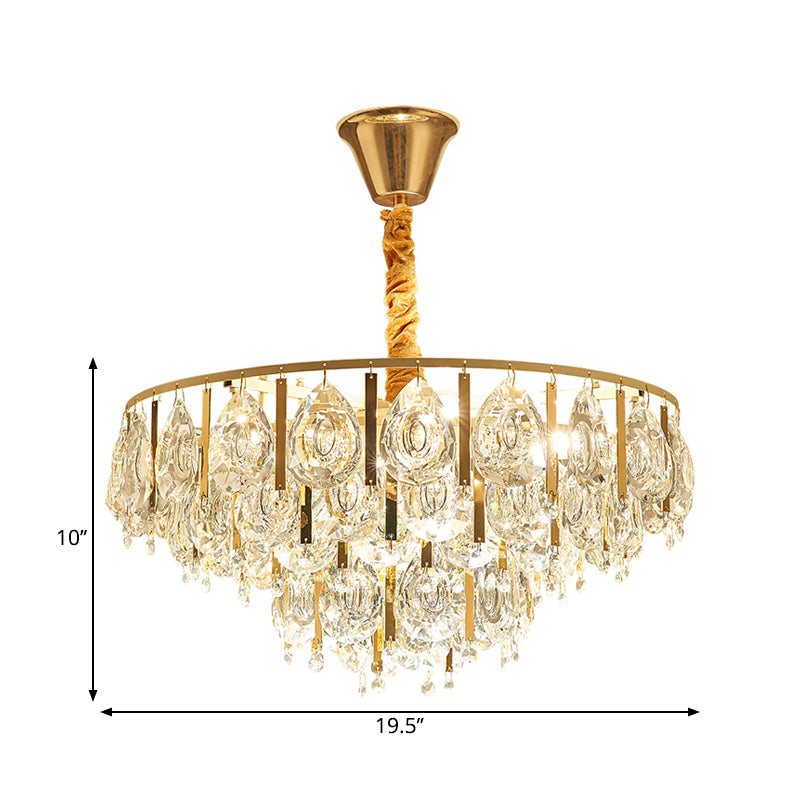 Crystal Conic Chandelier Modernism 3/4 Lights Gold Pendant Light Kit with Tiered Design, 16"/19.5" W Clearhalo 'Ceiling Lights' 'Chandeliers' 'Modern Chandeliers' 'Modern' Lighting' 1771664