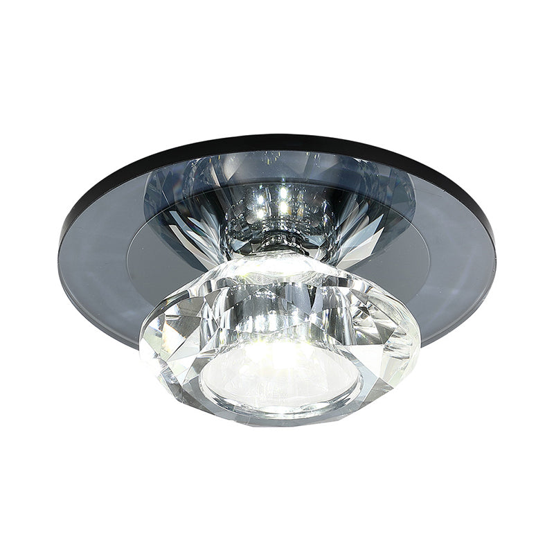 LED Porch Semi Flush Mount Light Simple Black/Tan Ceiling Lighting with Circle Clear Crystal Shade, Warm/White Light Clearhalo 'Ceiling Lights' 'Close To Ceiling Lights' 'Close to ceiling' 'Semi-flushmount' Lighting' 1771671