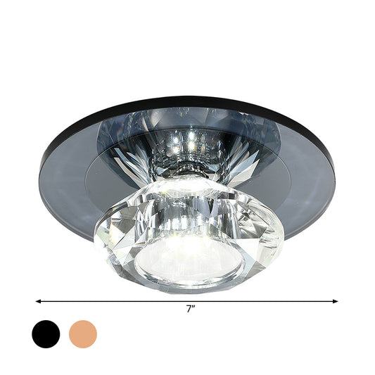 LED Porch Semi Flush Mount Light Simple Black/Tan Ceiling Lighting with Circle Clear Crystal Shade, Warm/White Light Clearhalo 'Ceiling Lights' 'Close To Ceiling Lights' 'Close to ceiling' 'Semi-flushmount' Lighting' 1771672