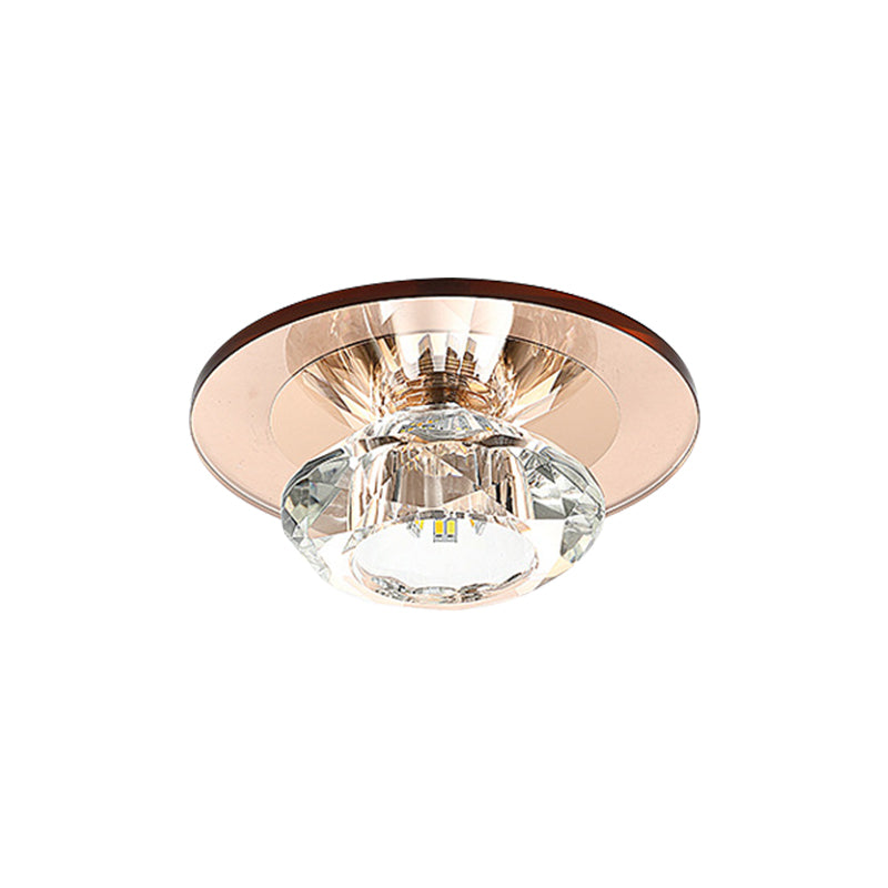 LED Porch Semi Flush Mount Light Simple Black/Tan Ceiling Lighting with Circle Clear Crystal Shade, Warm/White Light Clearhalo 'Ceiling Lights' 'Close To Ceiling Lights' 'Close to ceiling' 'Semi-flushmount' Lighting' 1771676