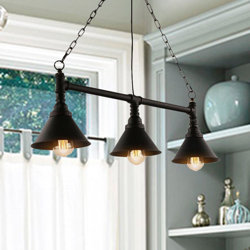 Metallic Piped Island Pendant Lamp with Cone Shade Antique Style 3 Heads Kitchen Island Light Fixture Clearhalo 'Ceiling Lights' 'Island Lights' Lighting' 1771839