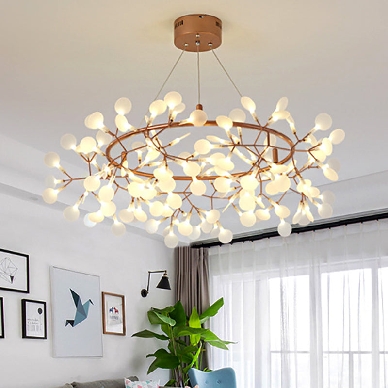 Branch Chandelier Light Fixture with Leaf Deco Modern Style Acrylic and Metal 81/108 Lights Gold Hanging Lamp 81 Gold Clearhalo 'Ceiling Lights' 'Chandeliers' 'Modern Chandeliers' 'Modern' Lighting' 1771842