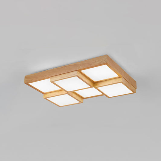 Natural Wood Square Flush Light Modern 4/6/9-Light Wooden LED Ceiling Lamp in Warm/White/Natural Light Clearhalo 'Ceiling Lights' 'Close To Ceiling Lights' 'Close to ceiling' 'Flush mount' Lighting' 1771879