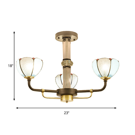 Petal Ceiling Hanging Light Stained Glass 3 Lights Tiffany Chandelier Lighting in Blue for Bedroom Clearhalo 'Ceiling Lights' 'Chandeliers' 'Industrial' 'Middle Century Chandeliers' 'Tiffany Chandeliers' 'Tiffany close to ceiling' 'Tiffany' Lighting' 177192