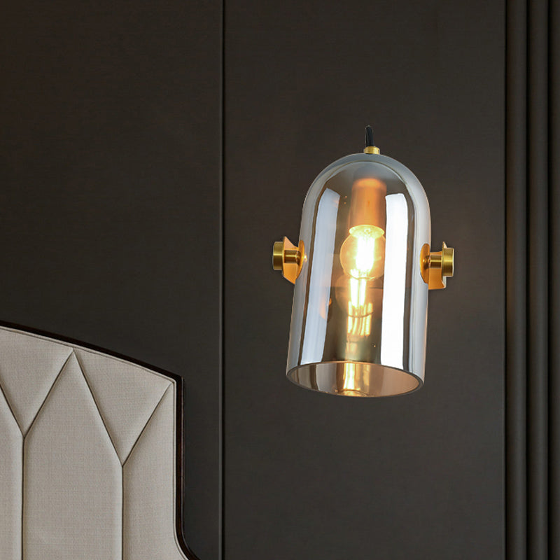 Swivel Shade Cloche Bedside Sconce Ideas Amber/Smoke Glass 1 Bulb Vintage Wall Mounted Light Smoke Gray Clearhalo 'Cast Iron' 'Glass' 'Industrial' 'Modern wall lights' 'Modern' 'Tiffany' 'Traditional wall lights' 'Wall Lamps & Sconces' 'Wall Lights' Lighting' 1772750