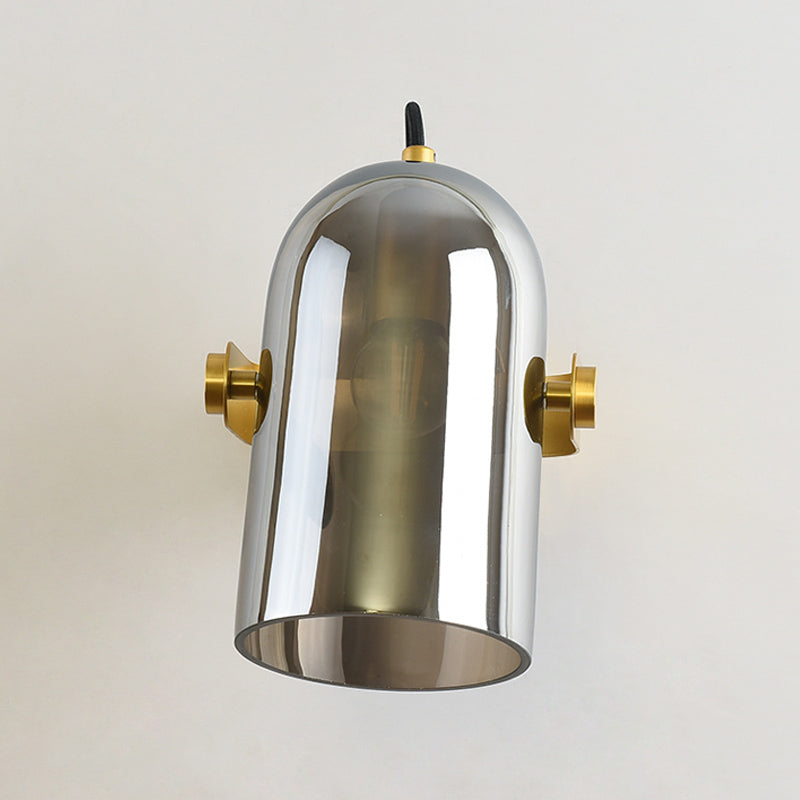 Swivel Shade Cloche Bedside Sconce Ideas Amber/Smoke Glass 1 Bulb Vintage Wall Mounted Light Clearhalo 'Cast Iron' 'Glass' 'Industrial' 'Modern wall lights' 'Modern' 'Tiffany' 'Traditional wall lights' 'Wall Lamps & Sconces' 'Wall Lights' Lighting' 1772752
