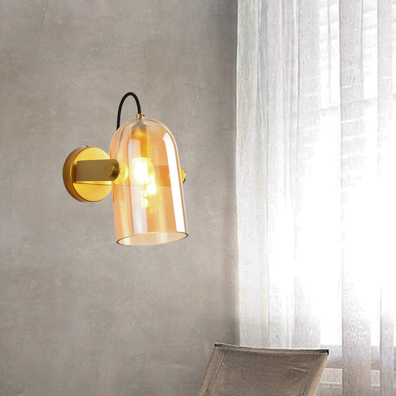Swivel Shade Cloche Bedside Sconce Ideas Amber/Smoke Glass 1 Bulb Vintage Wall Mounted Light Clearhalo 'Cast Iron' 'Glass' 'Industrial' 'Modern wall lights' 'Modern' 'Tiffany' 'Traditional wall lights' 'Wall Lamps & Sconces' 'Wall Lights' Lighting' 1772755