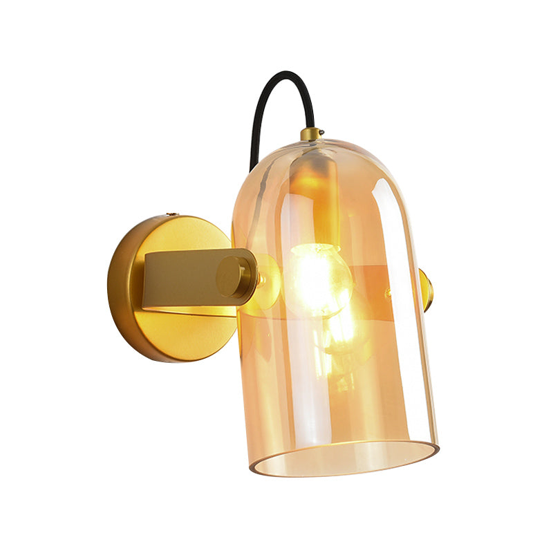 Swivel Shade Cloche Bedside Sconce Ideas Amber/Smoke Glass 1 Bulb Vintage Wall Mounted Light Clearhalo 'Cast Iron' 'Glass' 'Industrial' 'Modern wall lights' 'Modern' 'Tiffany' 'Traditional wall lights' 'Wall Lamps & Sconces' 'Wall Lights' Lighting' 1772756