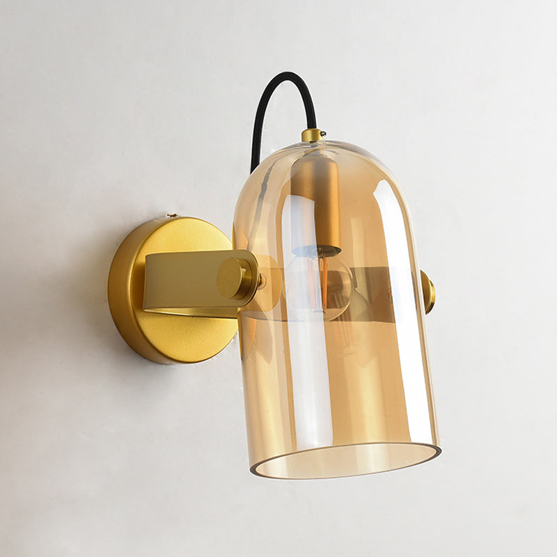 Swivel Shade Cloche Bedside Sconce Ideas Amber/Smoke Glass 1 Bulb Vintage Wall Mounted Light Clearhalo 'Cast Iron' 'Glass' 'Industrial' 'Modern wall lights' 'Modern' 'Tiffany' 'Traditional wall lights' 'Wall Lamps & Sconces' 'Wall Lights' Lighting' 1772757