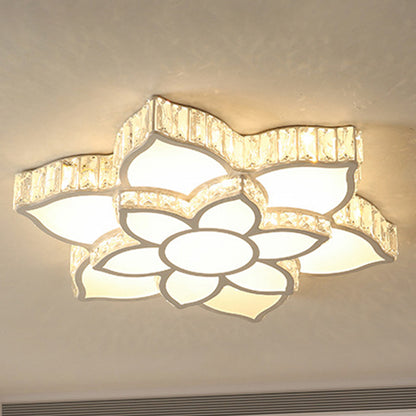 Acrylic Bloom Flush Mount Spotlight Modernism LED White Ceiling Light with K9 Crystal in White/3 Color Light/Remote Control Stepless Dimming, 22.5"/29.5"/35.5" W White 22.5" Clearhalo 'Ceiling Lights' 'Close To Ceiling Lights' 'Close to ceiling' 'Flush mount' Lighting' 1775882