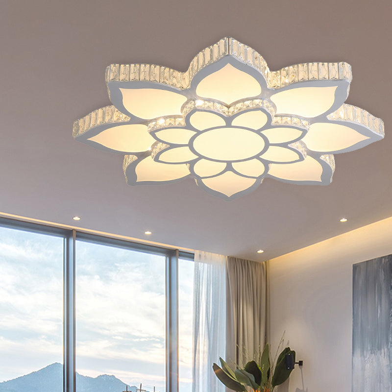 Acrylic Bloom Flush Mount Spotlight Modernism LED White Ceiling Light with K9 Crystal in White/3 Color Light/Remote Control Stepless Dimming, 22.5"/29.5"/35.5" W White 29.5" Clearhalo 'Ceiling Lights' 'Close To Ceiling Lights' 'Close to ceiling' 'Flush mount' Lighting' 1775888