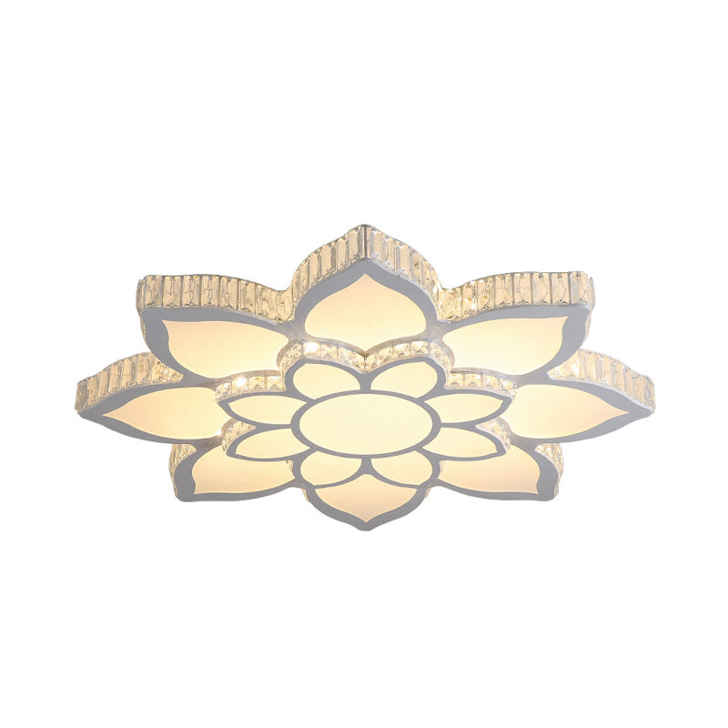 Acrylic Bloom Flush Mount Spotlight Modernism LED White Ceiling Light with K9 Crystal in White/3 Color Light/Remote Control Stepless Dimming, 22.5"/29.5"/35.5" W Clearhalo 'Ceiling Lights' 'Close To Ceiling Lights' 'Close to ceiling' 'Flush mount' Lighting' 1775891