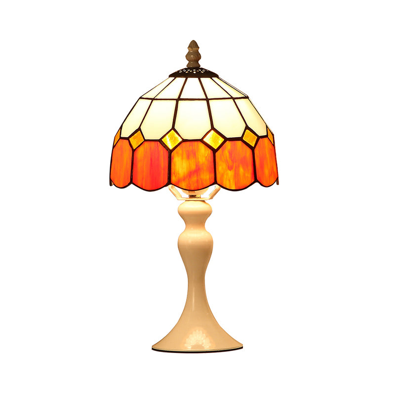 Cafe Grid Domed Desk Light Art Glass Antique Tiffany Style Orange Desk Lamp for Bedroom Clearhalo 'Lamps' 'Table Lamps' Lighting' 177796