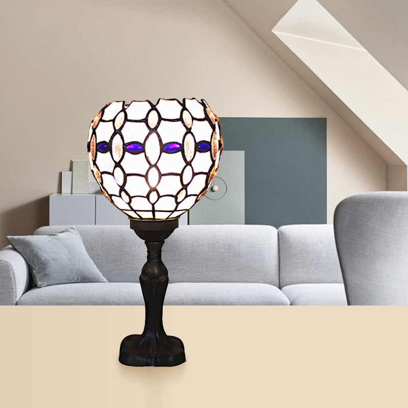 Blue Torch Table Light with Gem/Dragonfly Pattern Tiffany Traditional Stained Glass Desk Lamp for Cafe Living Room Clearhalo 'Lamps' 'Table Lamps' Lighting' 177830