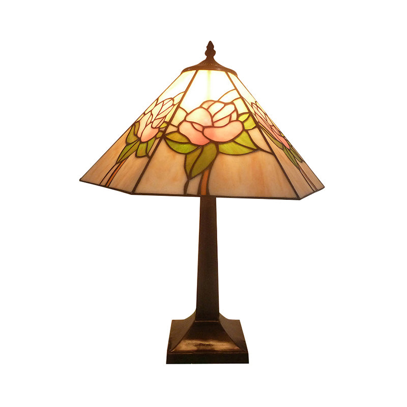 Tiffany Craftsman Desk Light with Rose/Gem Stained Glass 1 Light Pink Reading Light for Living Room Clearhalo 'Lamps' 'Table Lamps' Lighting' 177895