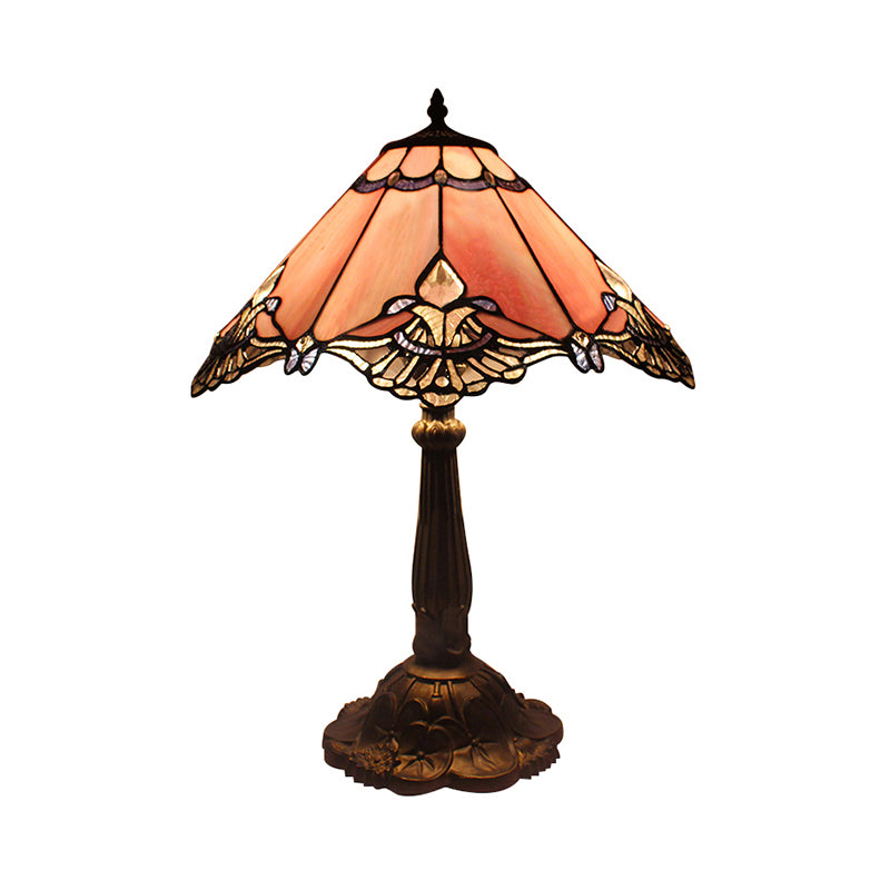 Tiffany Craftsman Desk Light with Rose/Gem Stained Glass 1 Light Pink Reading Light for Living Room Clearhalo 'Lamps' 'Table Lamps' Lighting' 177899