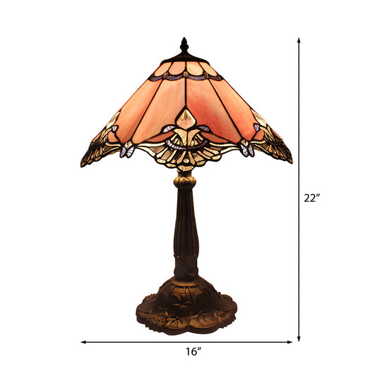 Tiffany Craftsman Desk Light with Rose/Gem Stained Glass 1 Light Pink Reading Light for Living Room Clearhalo 'Lamps' 'Table Lamps' Lighting' 177900