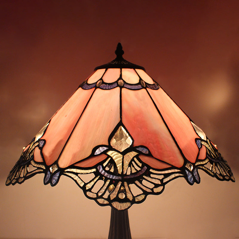 Tiffany Craftsman Desk Light with Rose/Gem Stained Glass 1 Light Pink Reading Light for Living Room Clearhalo 'Lamps' 'Table Lamps' Lighting' 177901