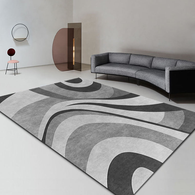 Stylish Modernism Rug Grey and Red Swirl Striped Pattern Rug Pet Friendly Anti-Slip Washable Area Rug for Decoration Grey Clearhalo 'Area Rug' 'Rug' 1779459