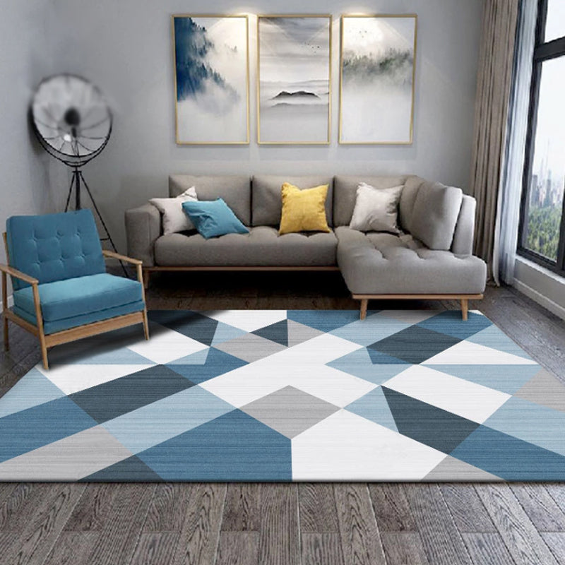 Modern Geometric Pattern Rug Multicolor Polyester Rug Non-Slip Backing Washable Pet Friendly Carpet for Bedroom Blue Clearhalo 'Area Rug' 'Modern' 'Rugs' Rug' 1779523