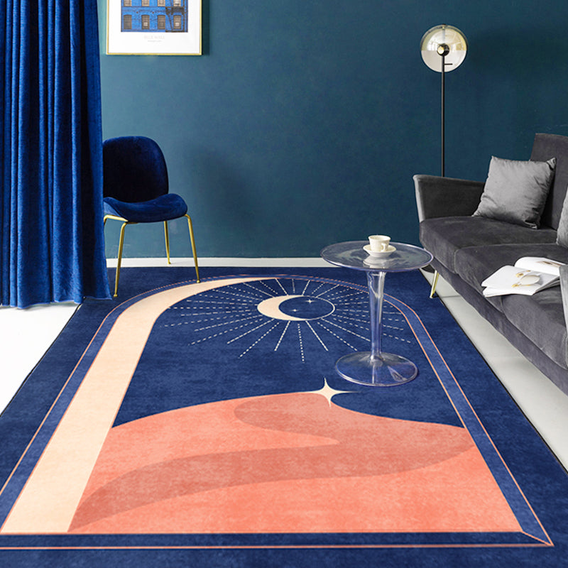 Blue Moon Pattern Rug Polyester Modern Rug Washable Anti-Slip Pet Friendly Area Rug for Living Room Blue Clearhalo 'Area Rug' 'Modern' 'Rugs' Rug' 1779534